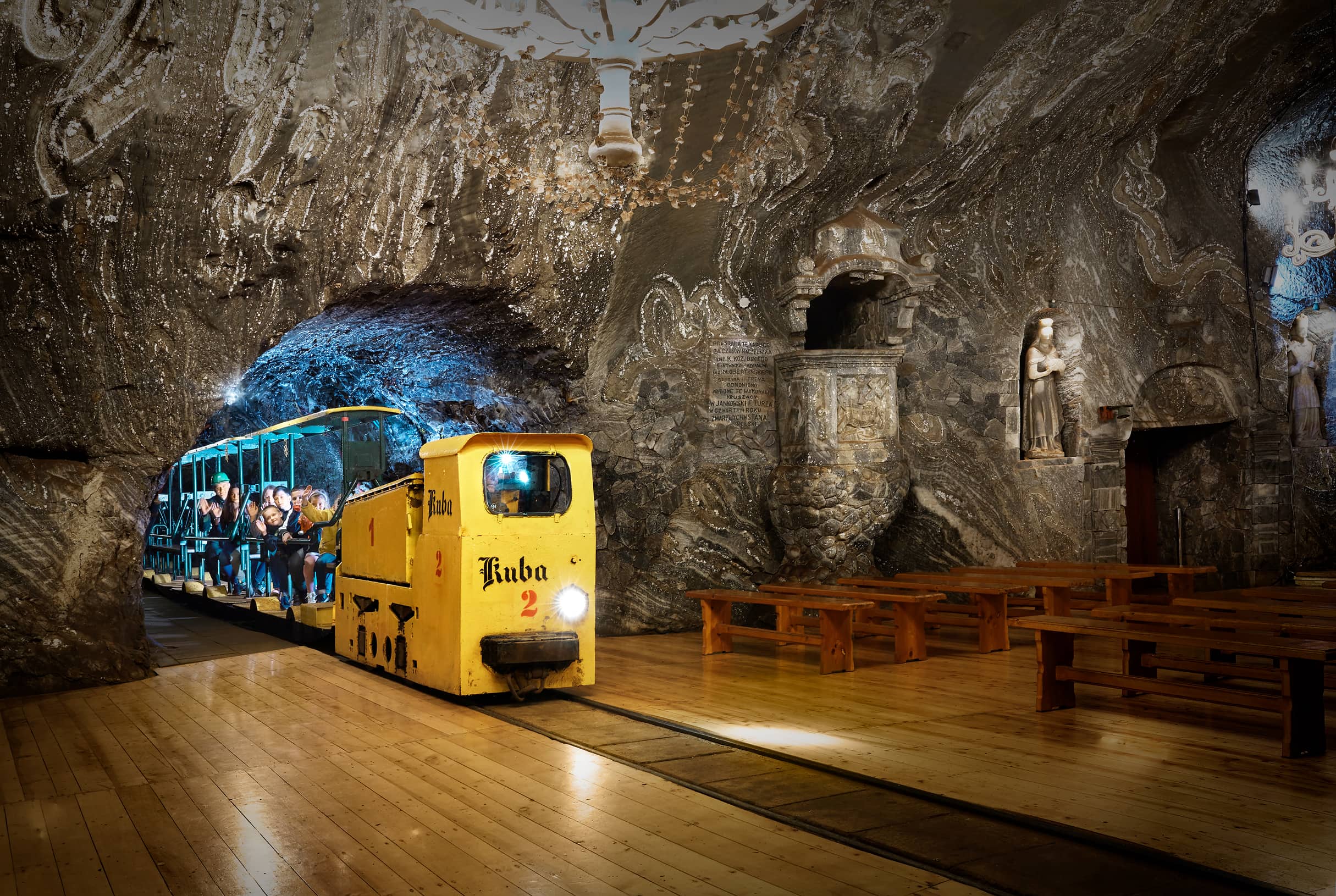 An underground train inside Bochnia Salt Mine